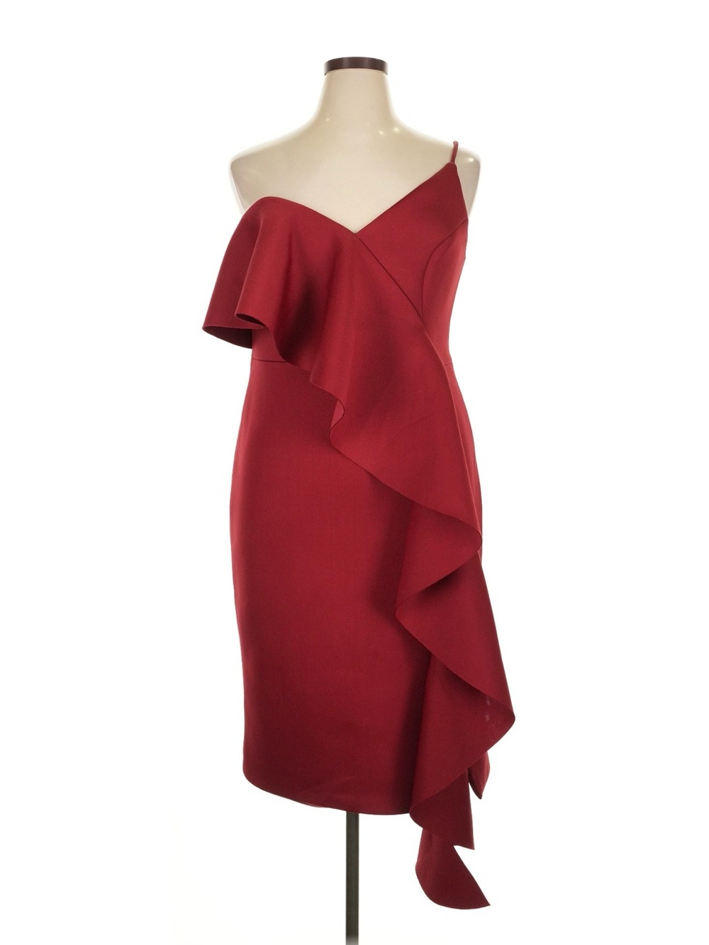 Lavish Alice One-Shoulder Ruffle Dress - Deep Red